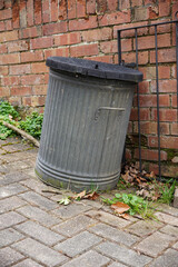old metal rubbish bin. vintage trash can for garbage disposal 