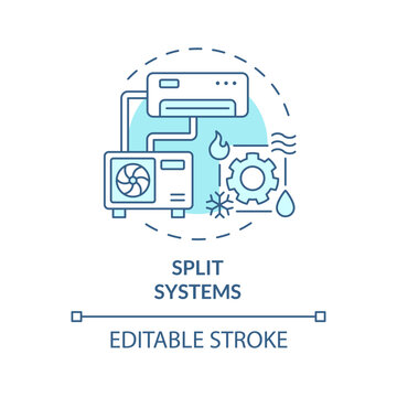 Split systems soft blue concept icon. Outdoor and indoor units. Climate control. HVAC services. Round shape line illustration. Abstract idea. Graphic design. Easy to use in promotional material
