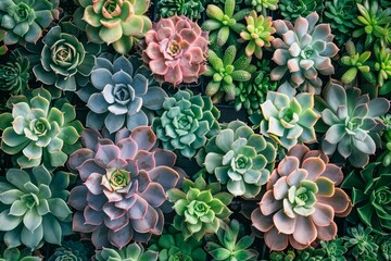 Lush Collection of Diverse Succulent Plants Top View for Natural Backgrounds or Textured Patterns