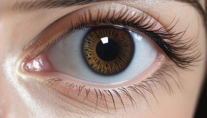 close up of a female eye eye  colorful background - obrazy, fototapety, plakaty