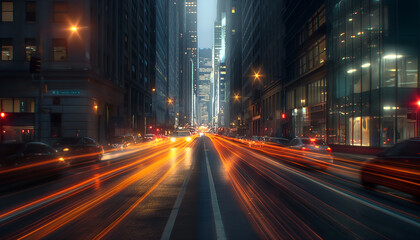 Fototapeta na wymiar night lights on road in the city