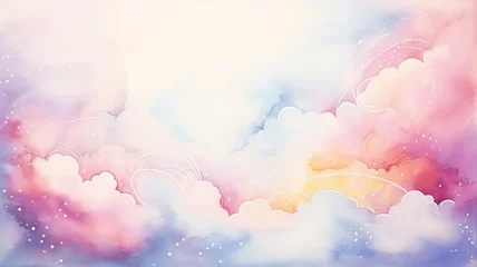 Fotobehang Expressive multicolored cloudy landscape, pastel background postcard in watercolor style © kichigin19