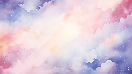 Expressive multicolored cloudy landscape, pastel background postcard in watercolor style