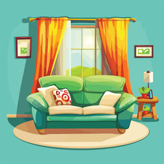 Livingroom Interior design Sofa Couch cartoon vecto