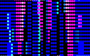 Black background with full dark blue dominant lines shared with pink. The row pattern is formed from hexagons that are attached to each other