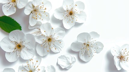 White cherry blossoms on a solid background