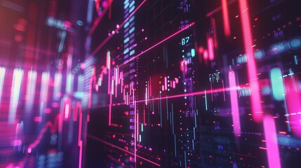 Obraz premium A progression of the stock market manifested in bar charts and overlapping numbers. Themed images of the stock market, digital currency, and digital investment.