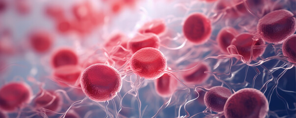 Close-up of red blood cells in bloodstream - obrazy, fototapety, plakaty