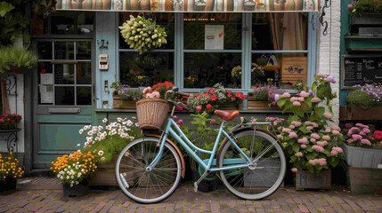 Fototapeta na wymiar Classic bicycle parked outside a shop