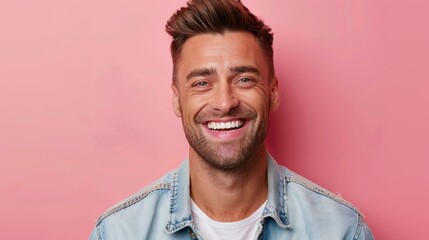 Obraz premium Radiant Young Man in White Tee Beaming with Joy - Generative AI