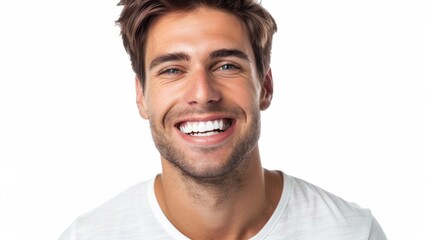 Obraz premium Bright-Smiled Young Man in Casual White Tee - Generative AI