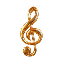 Old golden treble clef. Isolated on transparent background.