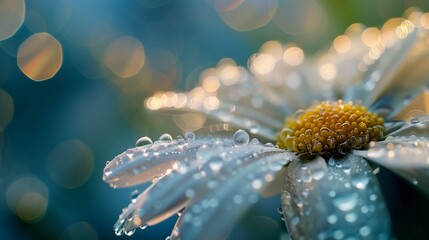 Petals of a freshly bloomed flower adorned with dew drops, sparkling with pure elegance. 