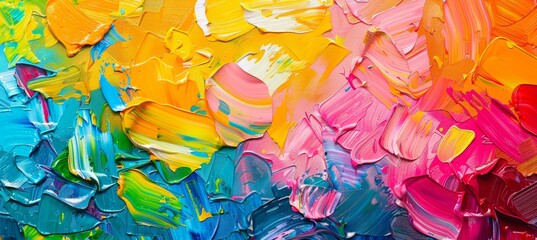 Abstract colorful painting background with palette knife texture and brush strokes. Oil painting with bright colors of rainbow.