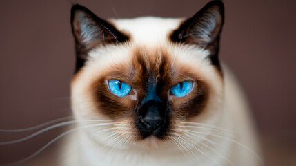  Close-up of the cat eyes are blue and small hairs around the eyes. 