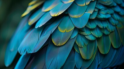 Dark blue feathers for design and pattern. beautiful bird feathers of Blue and Purple, green. Exotic natural different, Brazil .texture feathers background, closeup bird wing. plumage.