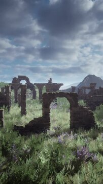 Ancient stone ruins of a castle on the hills