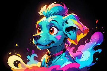 Naklejka premium An explosion of colors defines this vibrant illustration of a playful dog, perfect for modern designs and creative projects. The artwork is versatile, ideal for editorial content, apparel, and dynamic