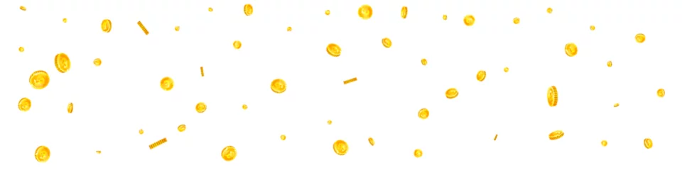 Deurstickers British pound coins falling. Scattered gold GBP © Begin Again