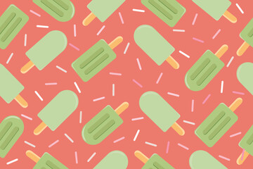 Seamless popsicle vector illustration, cute popsicle on pink background. Vector illustration