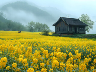 Cole flowers and Chinese landscape