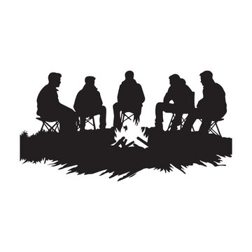 recommend clip art: Campfire gathering silhouette clipart on a white background