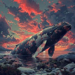 Fototapeta premium Illustration highlighting the bowhead whale s incredible genetic gift for DNA repair, a beacon of hope in cancer research digital photography