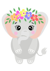 Adorable elephant with wreath floral on head - 767758996