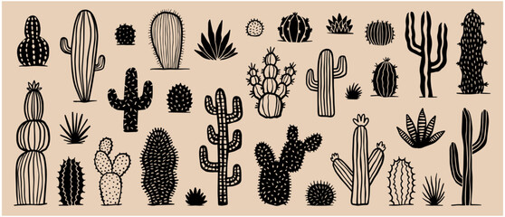 Cute western cactus doodle set, hand drawn vector collection  © Lisa