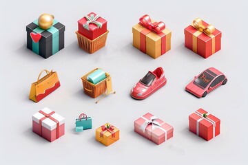 3D Render Vector Icons for Online Shopping.