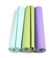 Three colorful wallpaper rolls isolated on white