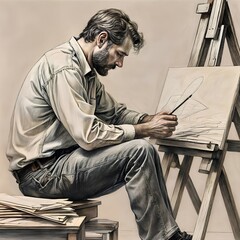 artist sitting on a chair