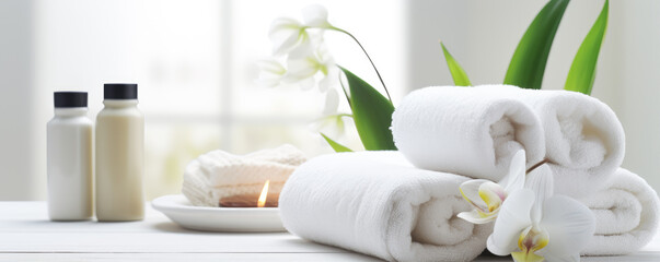 Fototapeta na wymiar Beauty white towels, massage treatment and wellness concept