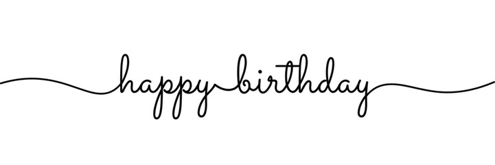 Smooth Happy Birthday Text Monoline isolated. Cursive happy birthday black text. Vector Illustration. 