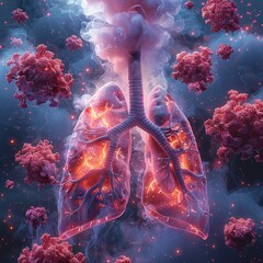 Illustration depicting the silent invasion of the lungs by TB bacteria, highlighting the urgency of medical intervention professional color grading