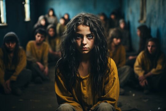 Traumatized girl covering ears as parents argue, depicting domestic violence and childhood trauma
