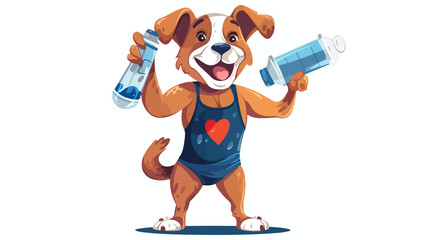 Funny dog holding shaker or water bottle. 
