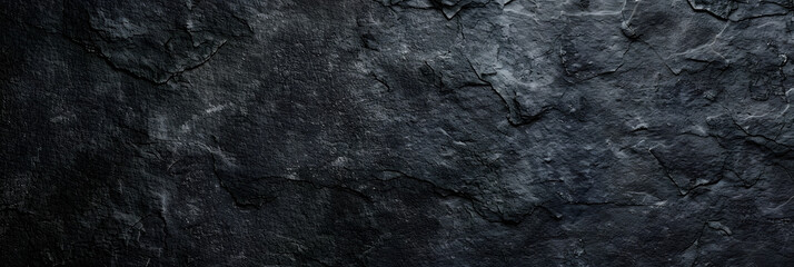 black concrete wall , grunge stone texture , dark gray rock surface background panoramic wide banner