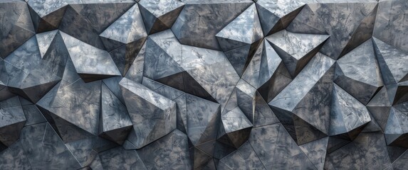 Abstract background with triangular gray metallic and stone shapes, textured wall surface