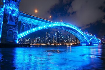 Fototapeta na wymiar Sydney Harbour Bridge's steel arch gleams with light against the vibrant city skyline at night