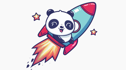 Cute Panda flying on rocket. Animal cartoon concept