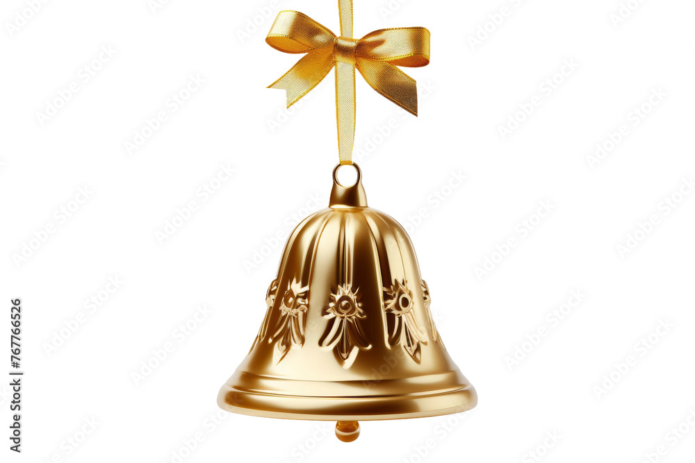 Wall mural mystical charm: golden bell with ribbon. on a white or clear surface png transparent background.