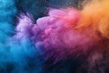 Colored powder explosion. Abstract closeup dust on backdrop. Colorful explode. Paint Holi - obrazy, fototapety, plakaty