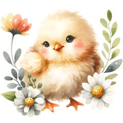 Cute easter chick watercolor clipart with transparent background