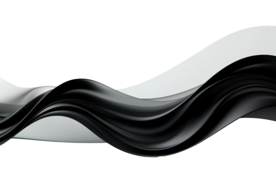 Monochrome Cascade: A Black and White Wave on White. On a White or Clear Surface PNG Transparent Background.