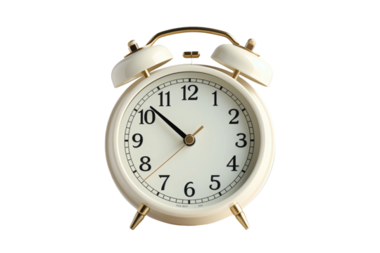 The Serenity of Time: A White Alarm Clock on a Blank Canvas. On a White or Clear Surface PNG Transparent Background.