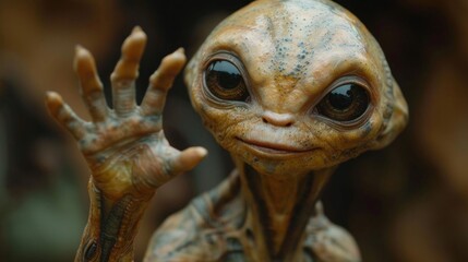 Close-Up of a Realistic Alien Model Waving Hello
