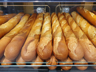 Fresh bread, French baguettes, ready to be sold