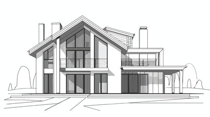 House building sketch architecture Flat vector 