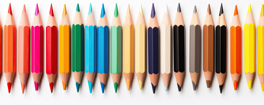 Pencils in various colors on white or isolate background.